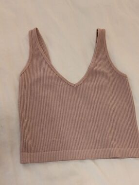 Free People Ribbed V-Neck Crop Tank Top - Dusty Rose